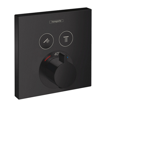 hansgrohe ShowerSelect termostatarmatur til indbygning med afspærring til 2 udtag 155x155mm, mat sort