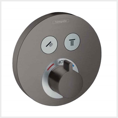 hansgrohe ShowerSelect S termostatarmatur til indbygning med 2 udtag, børstet sort krom