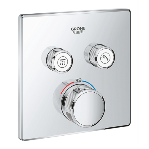 GROHE SmartControl termostat til indbygning med 2 funktioner, firkantet, krom