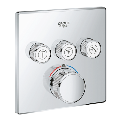GROHE SmartControl termostat til indbygning med 3 funktioner, firkantet, krom