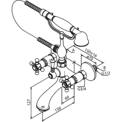 Damixa Tradition 2-grebs armatur til kar/brus. Inkl. hndbruser og slange. Krom/hvid