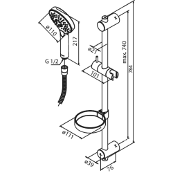 Damixa Silhouet Flex brusest med justerbar bruserstang. Krom