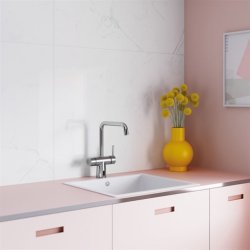 Damixa Silhouet Touchless kkkenarmatur med hj J-tud og berringsfri funktion. Krom