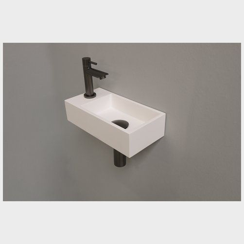 Sanibell Versus håndvask i mathvid polystone med hanehul i venstre side - 36x18cm 