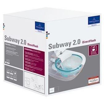 Villeroy & Boch Subway 2.0 væghængt toilet med åben skyllerand, CeramicPlus og toiletsæde med softclose. Hvid