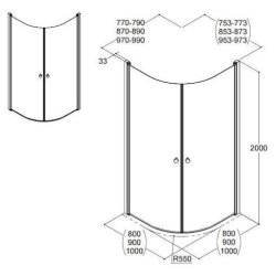  Dansani Match Halvrund Brusedr 200*87-89 cm, klart glas