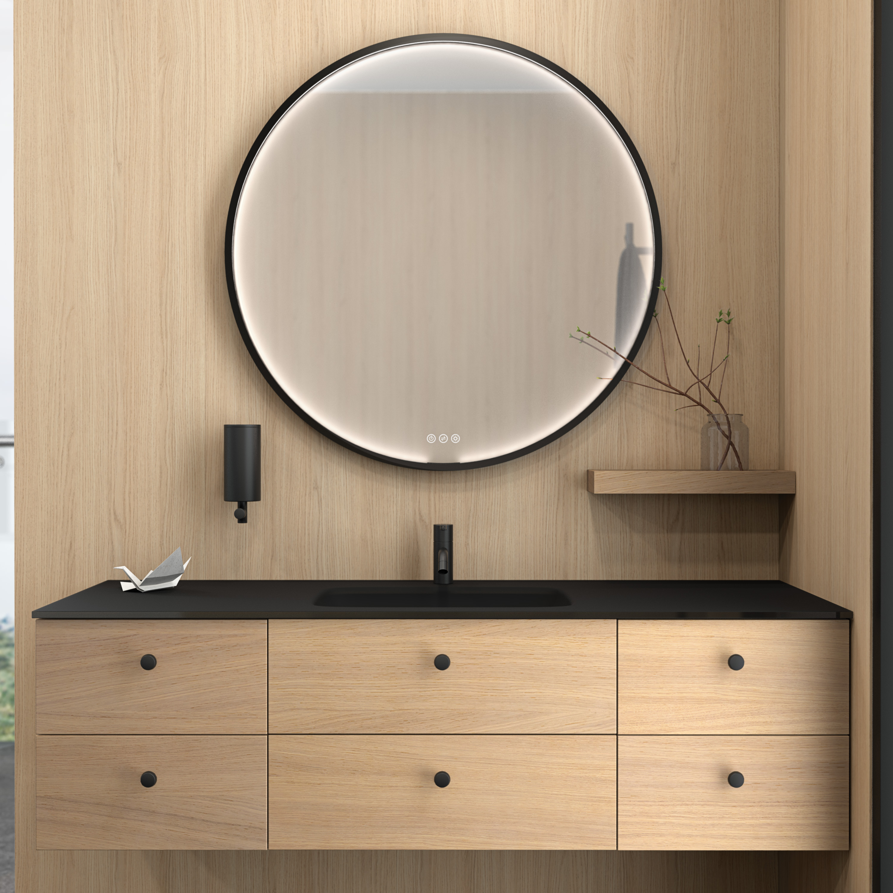 Dansani Moon spejl med LED-lys, Ø90 cm, matsort